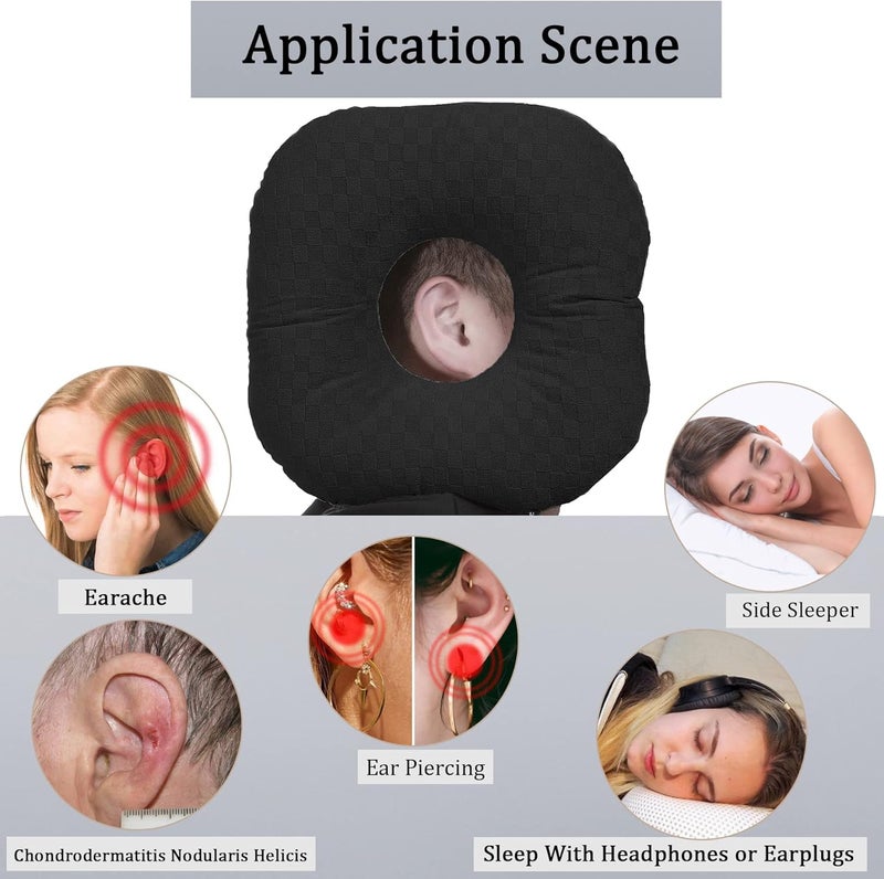 Wuronsa Ear Piercing Pillow for Side Sleepers, Pillow with an Ear Hole for CNH and Ear Pain Ear Inflammation Pressure Sores, O-Shaped Side Sleeping Pillow, Ear Guard Pillow(Black) - Image 2